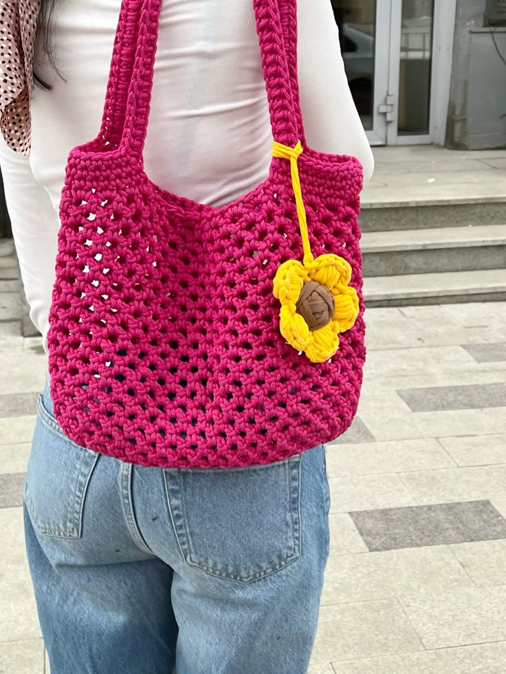 Fuchsia Sunshine Crochet Tote